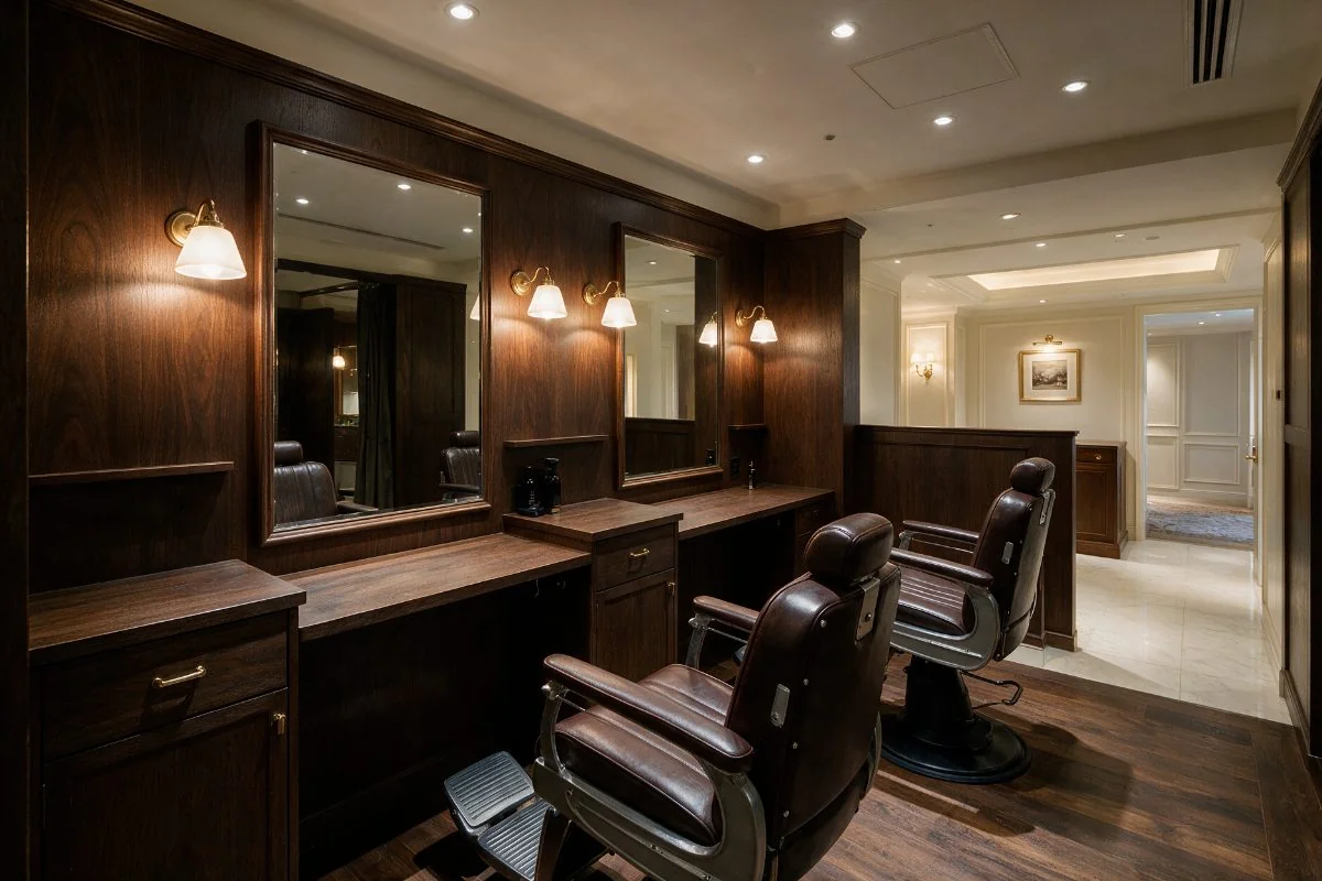 Interior of the Ichama Barber studio inside Holiday Inn Kochi